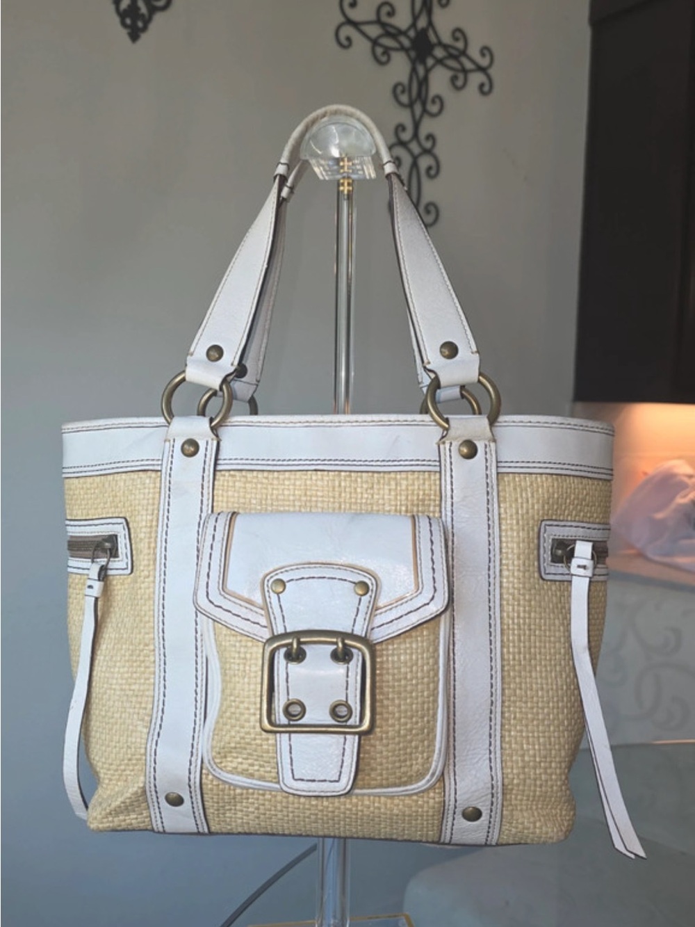 Coach Cream and Natural Woven Tote